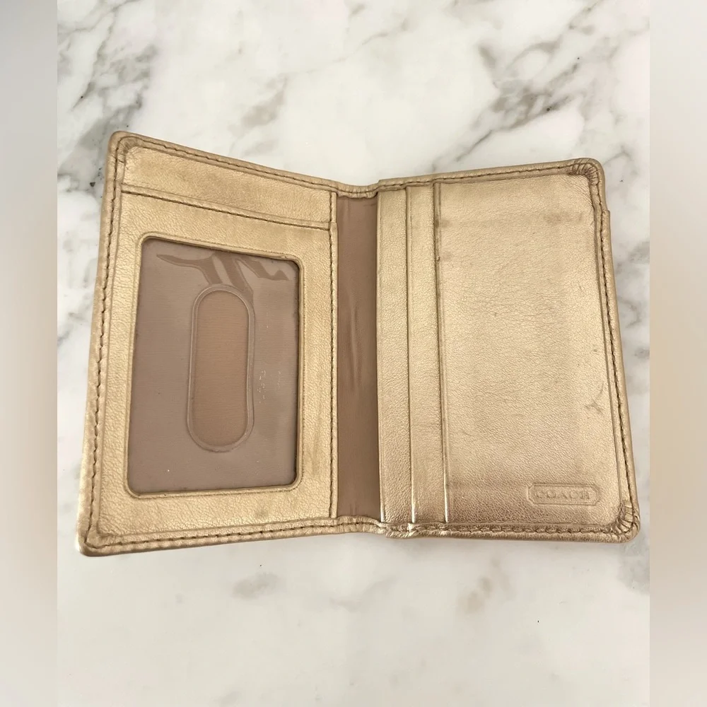 Vintage Coach Signature Card Case Wallet Khaki/Metallic Brown - Picture 5 of 13